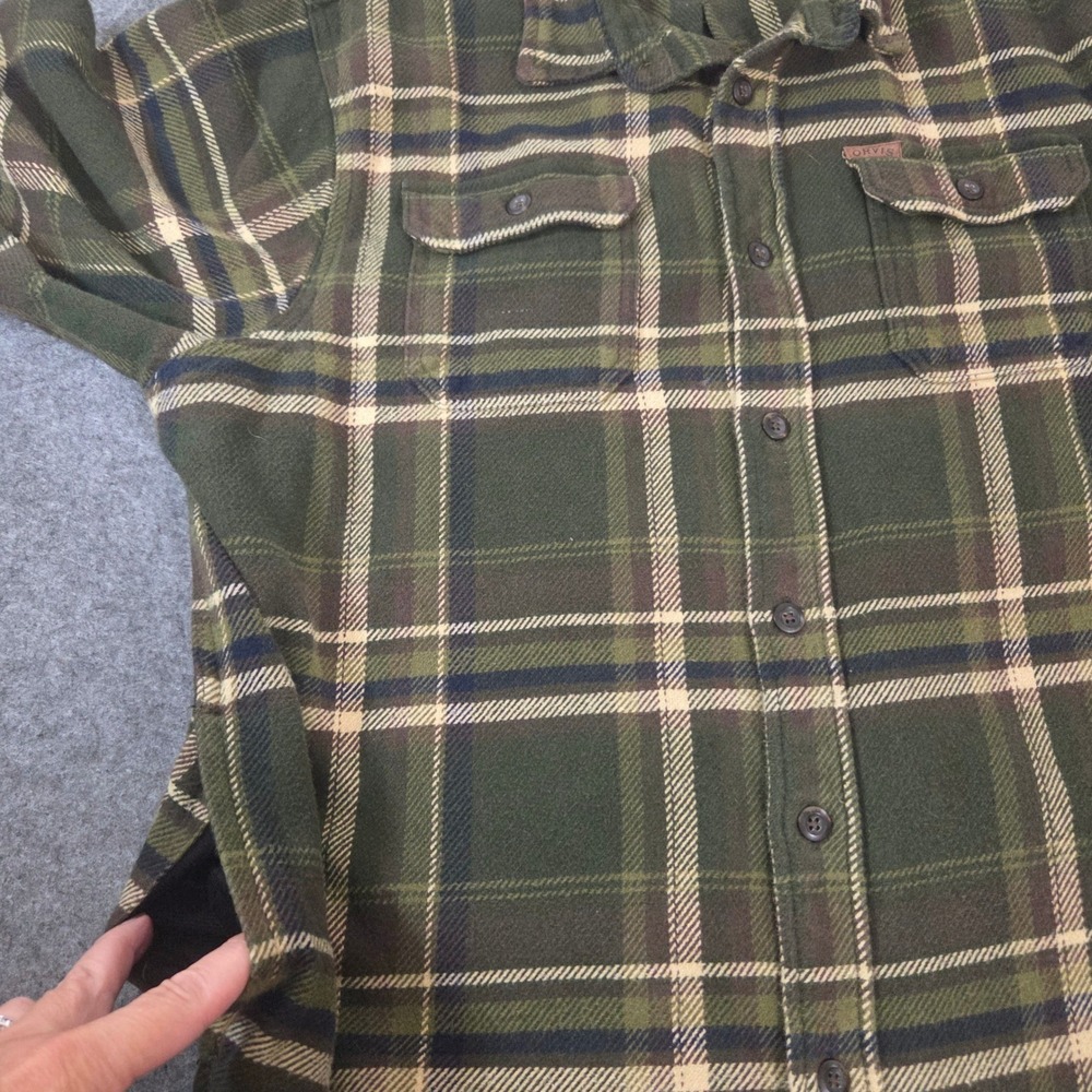 Orvis Mens XL Heavyweight Flannel Shirt Green Plaid Button Up Outdoor Hunting - Picture 4 of 7